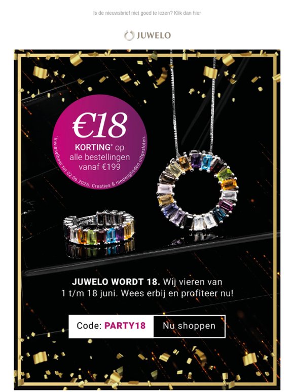 18 jaar Juwelo = €18 korting 🎉