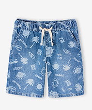 Denim jongensbermuda, gemakkelijk aan te trekken - blauw, bedrukt