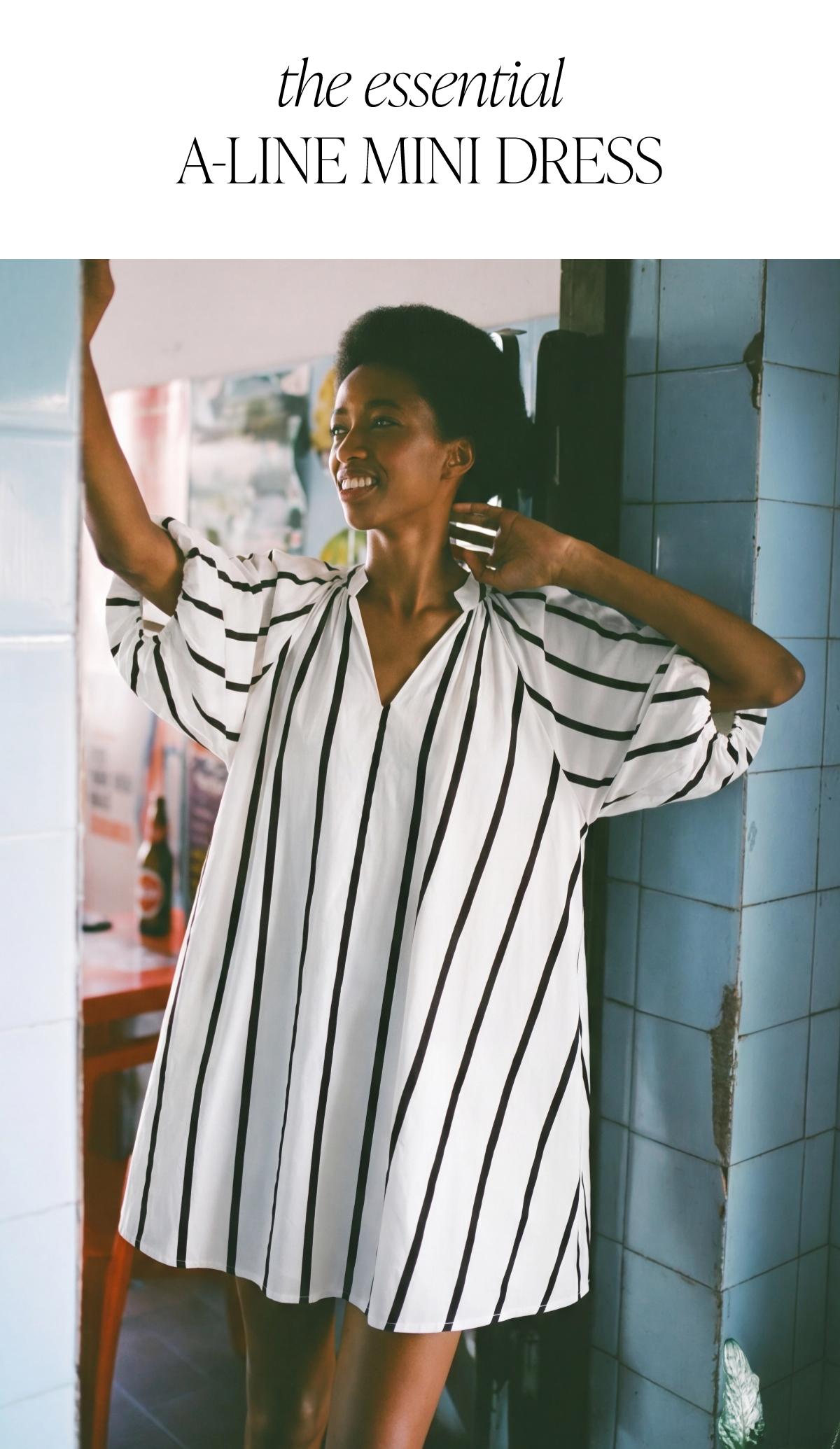 Short Sleeve V-Neck Stripe A-Line Dress