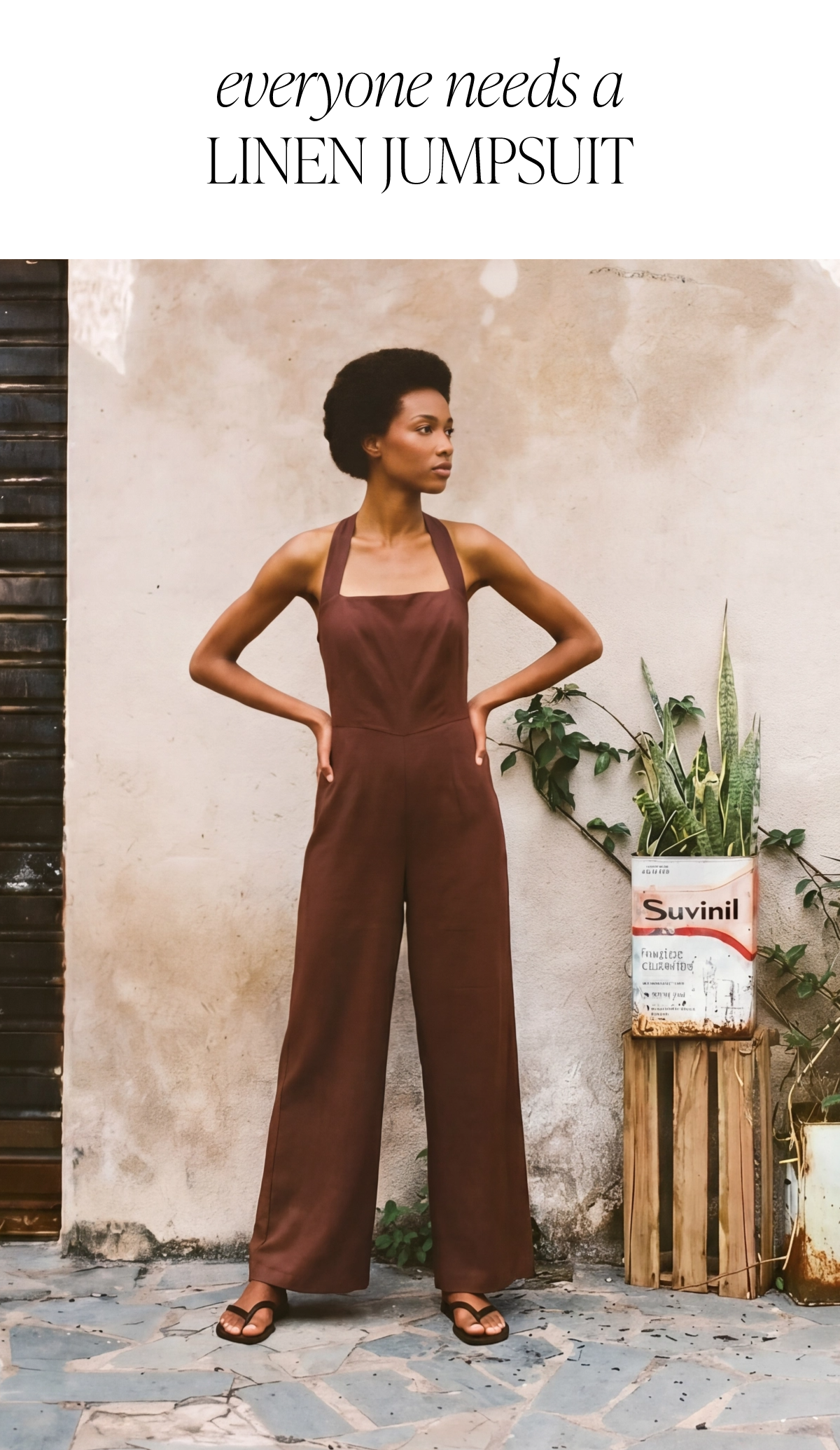 Sleeveless Halter Neck Tie Linen Blend Jumpsuit