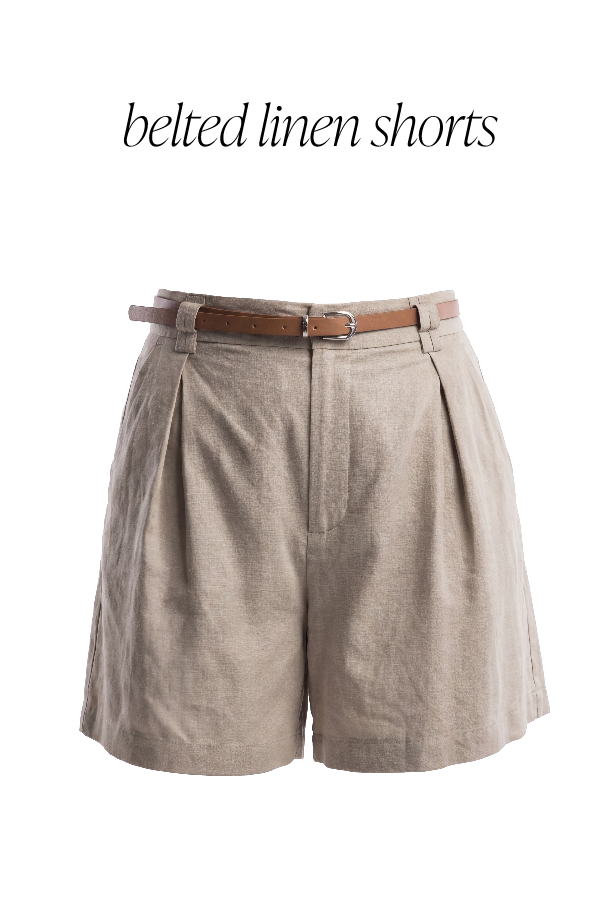 Belted Pleated Linen Shorts