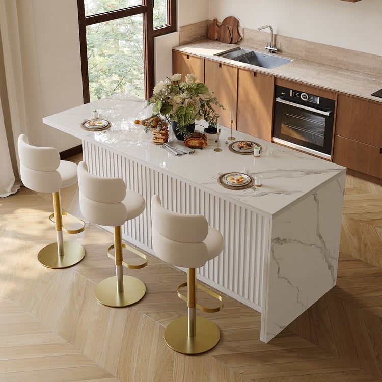 Modern 72" Glossy Sintered Stone Kitchen Island with Storage, White