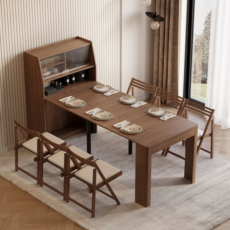 70.9'' Farmhouse Extendable Dining Table with Storage Sideboard Walnut Seats 4-6