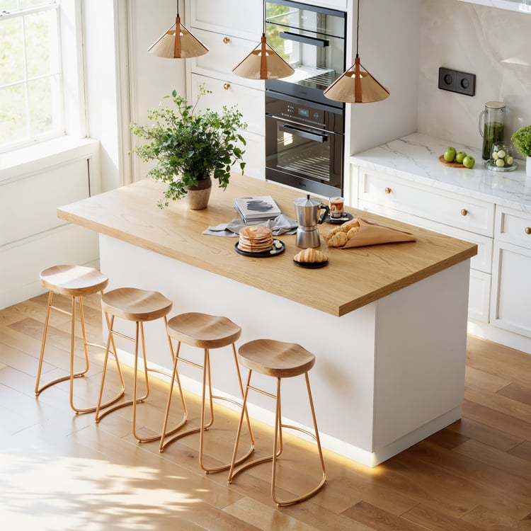 Japandi 72" Natural & White Kitchen Island with Storage & LED Lighting