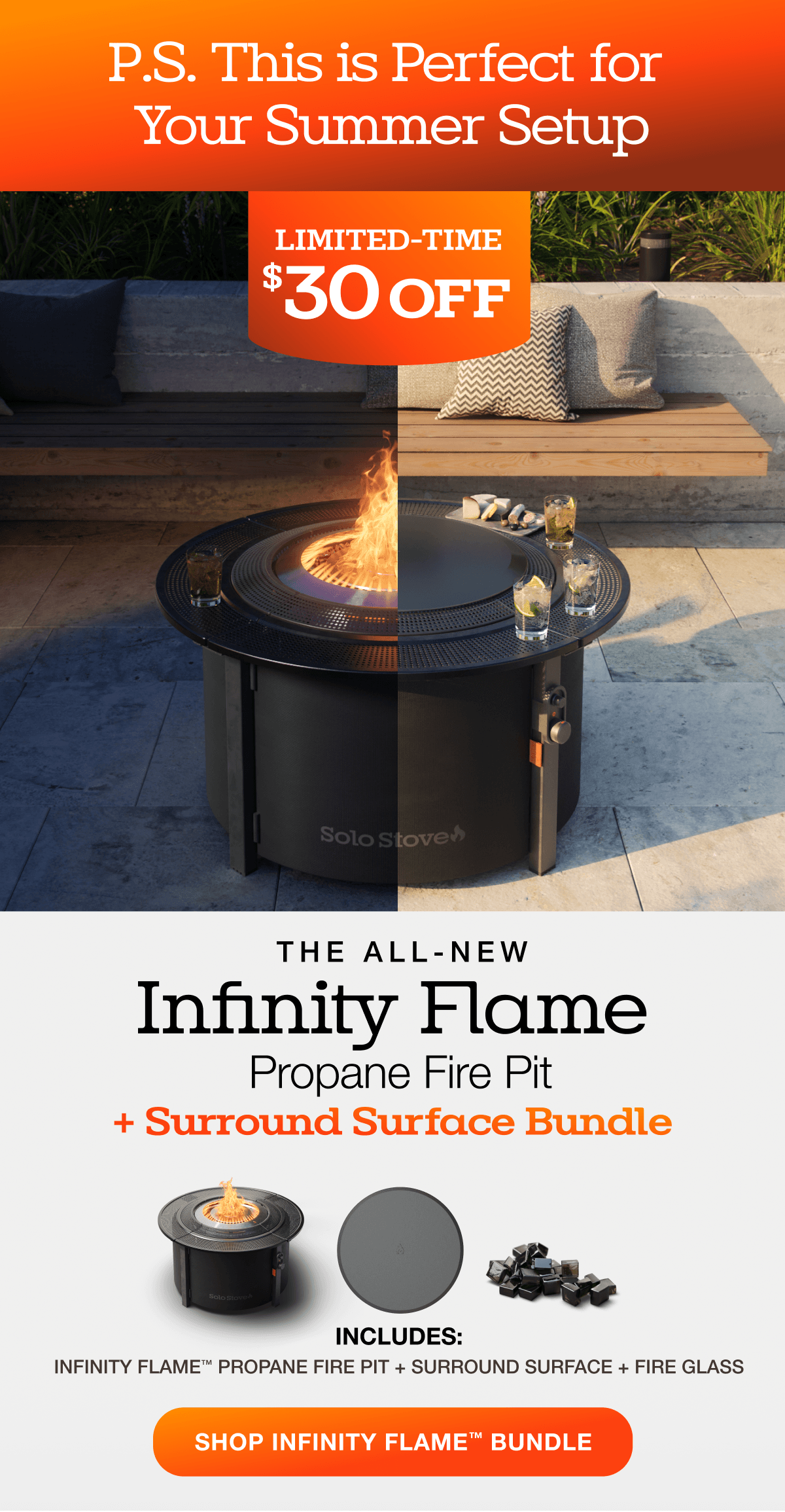 Infinity Flame Propane Fire Pit + Surround Surface
