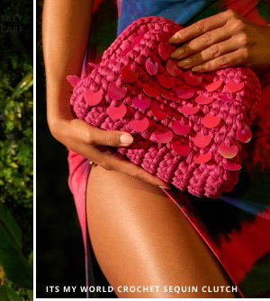 ITS MY WORLD CROCHET SEQUIN CLUTCH