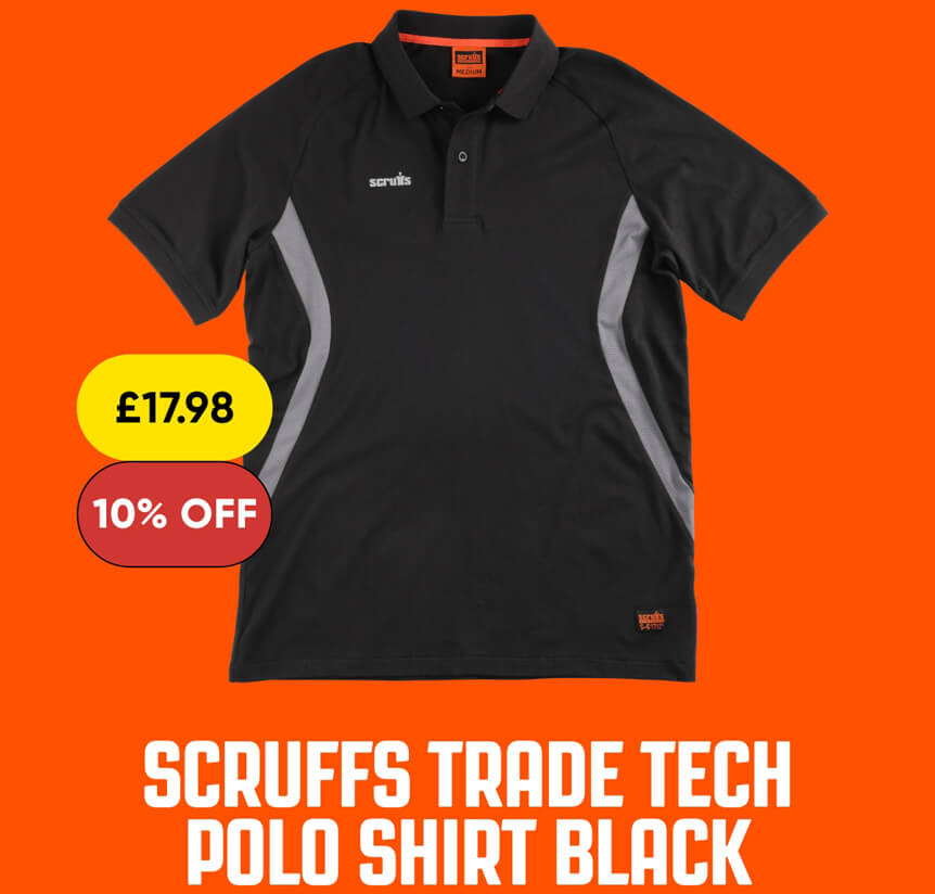 Scruffs Trade Tech Polo Shirt Small Black