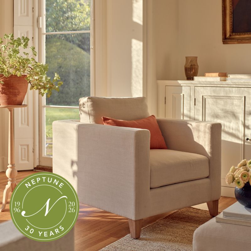 Shoreditch armchair in sunlit room with Thornbury Plant Stand