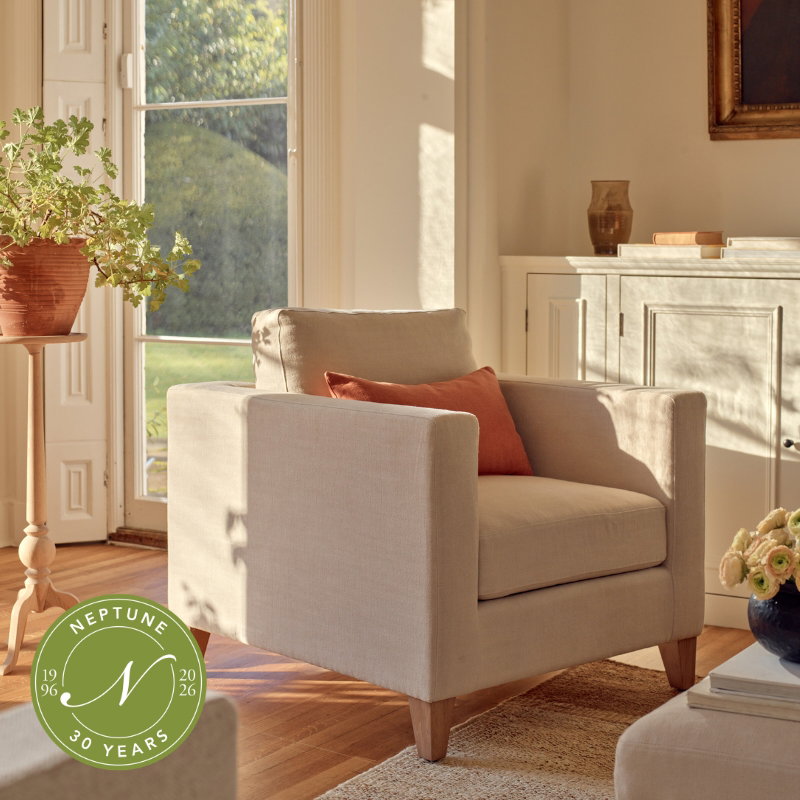 Shoreditch armchair in sunlit room with Thornbury Plant Stand