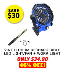 2in1 Lithium Rechargeable LED Light/Fan + Work light Kings