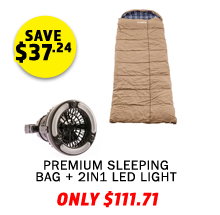 Premium Sleeping bag -5°C to 5°C Degrees Celsius Right Zipper + 2in1 LED Light & Fan