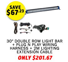 30 Double Row Light Bar + Plug N Play Wiring Harness + 2m Lighting Extension Cable