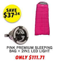 Pink Premium Winter/Summer Sleeping Bag Right Zipper + 2in1 LED Light & Fan