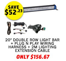 20 Double Row Light Bar + Plug N Play Wiring Harness + 2m Lighting Extension Cable