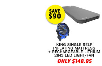 Premium Self-Inflating Mattress King Single + Lithium 2-in-1 LED Fan