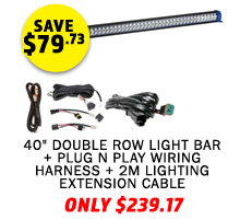 40 Double Row Light Bar + Plug N Play Wiring Harness + 2m Lighting Extension Cable