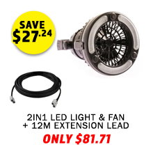 2in1 LED Light & Fan + 12m Extension Lead