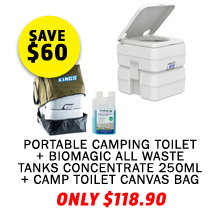 Portable Camping Toilet + BioMagic All Waste Tanks Concentrate 250ml + Camp Toilet Canvas Bag