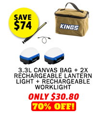 3.3L Canvas Bag + 2x Rechargeable Lantern Light + Rechargeable Worklight