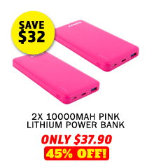 2 x Lithium Power Bank 10000mAh Pink
