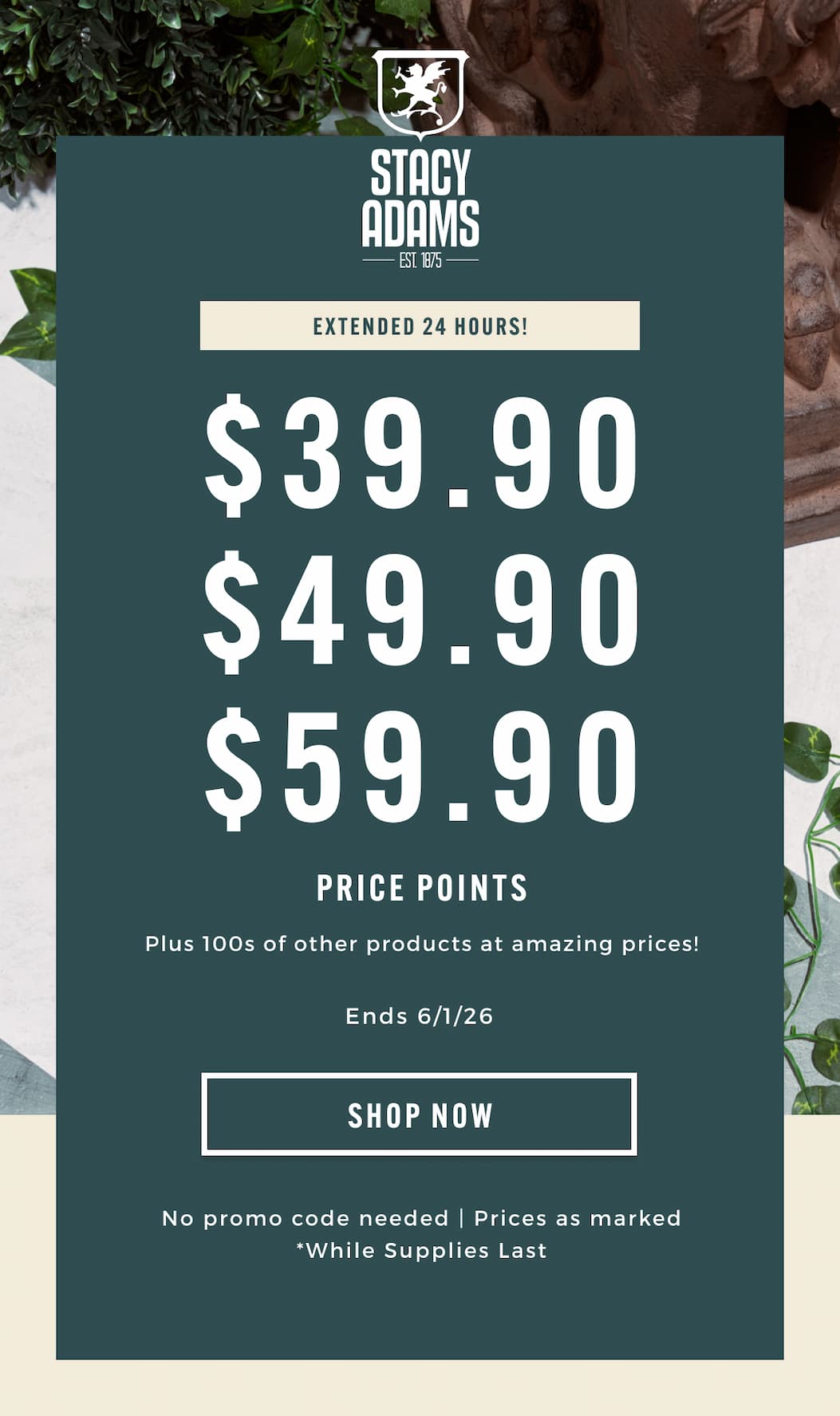 Extended 24 hours! $39.90, $49.90, and $59.90 price points + No promo code needed.