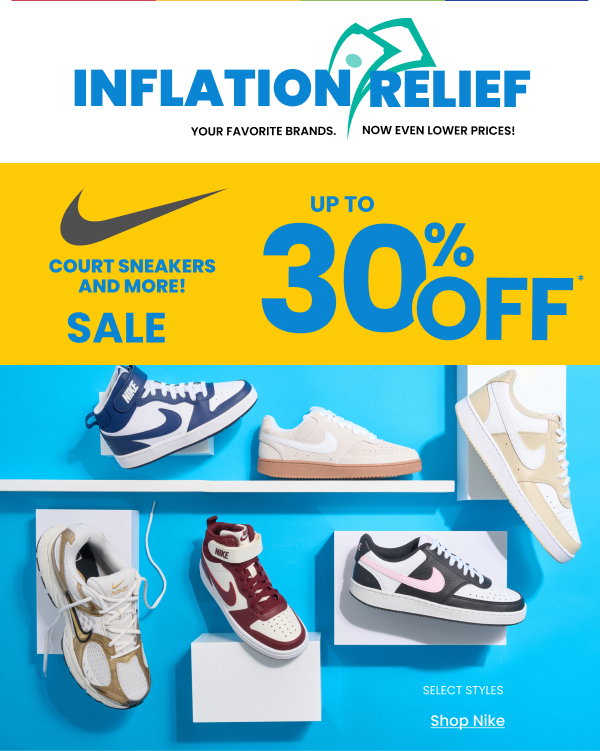 Inflation Relief Nike Court Sneakers and More! Sale up to 30% Off