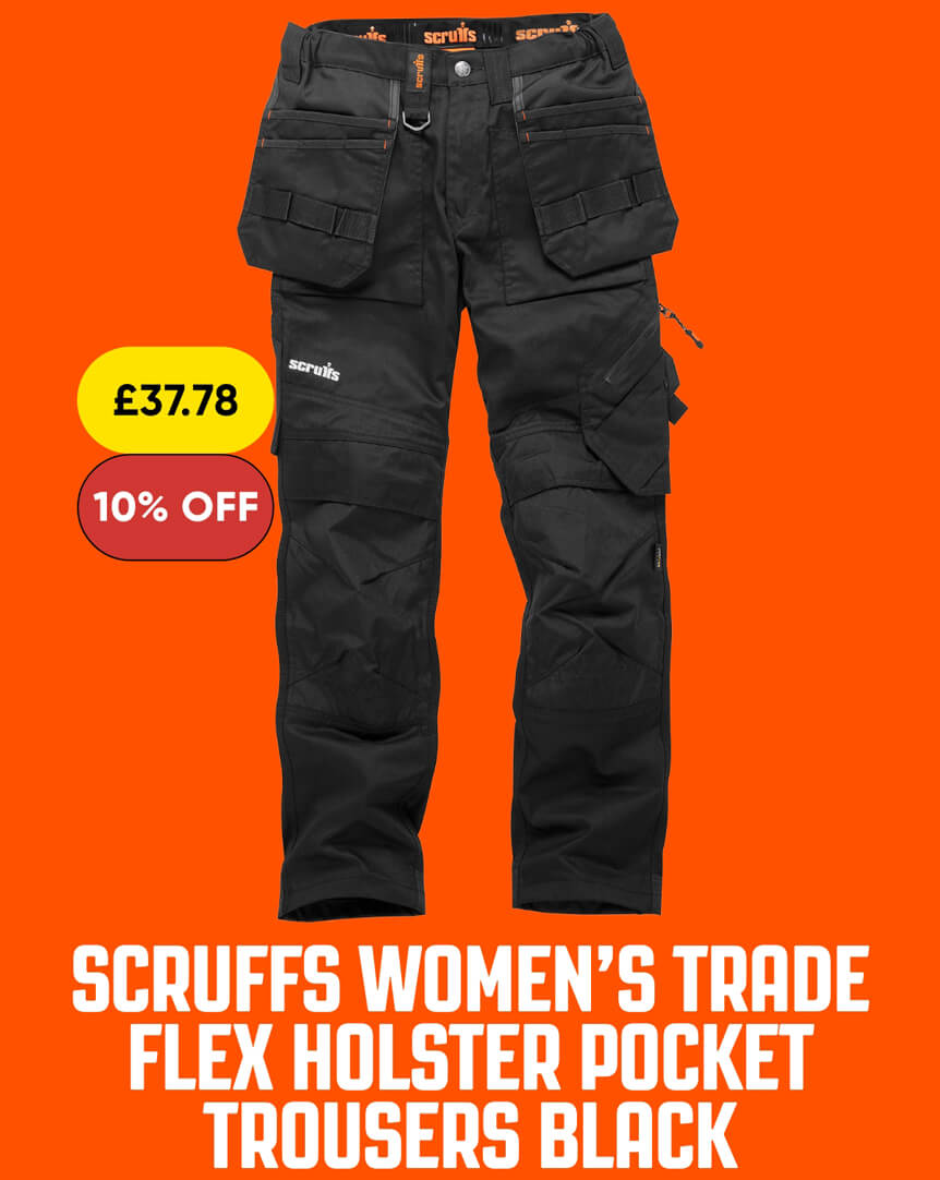 Scruffs Women's Trade Flex Holster Pocket Trousers Black Size 12 R