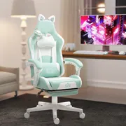 Office Chair with Footrest and Reclining Back Blue