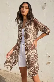 Leaf Print Longline Button Blouse