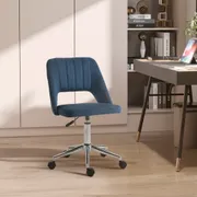 Office Chair Velvet Upholstered in Dark Blue