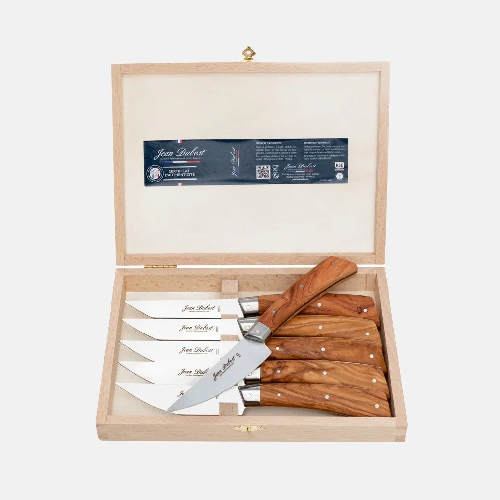 Image of Jean Dubost Laguiole Olive Wood Steak Knives, Set of 6