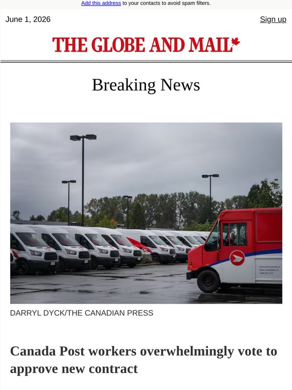 Breaking News: Canada Post workers overwhelmingly vote to approve new contract