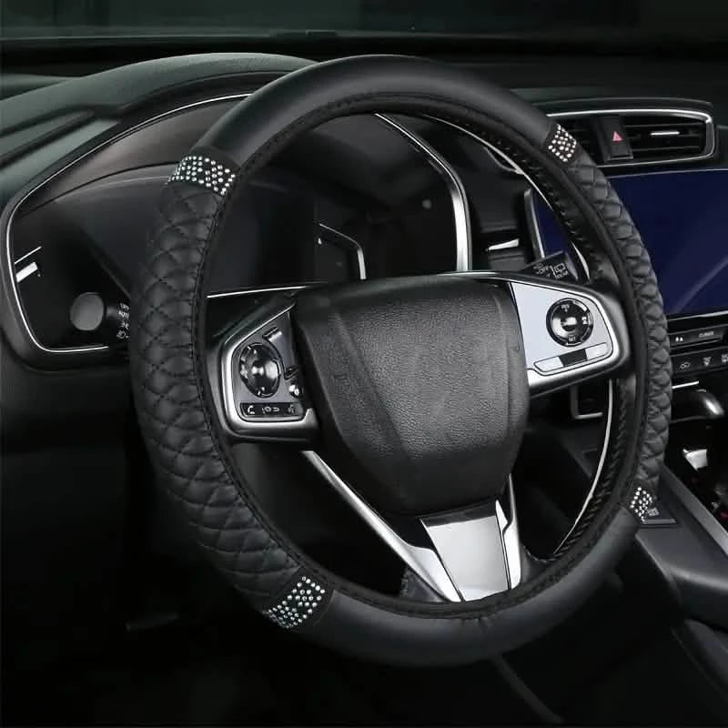 Image of Bling Soft Faux Leather Car Steering Wheel Cover Non-Slip Heat And Cold Protector