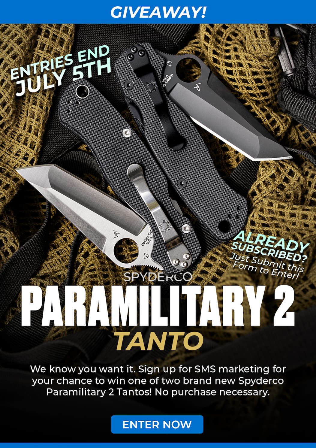 Spyderco Paramilitary 2 Tanto Giveaway!