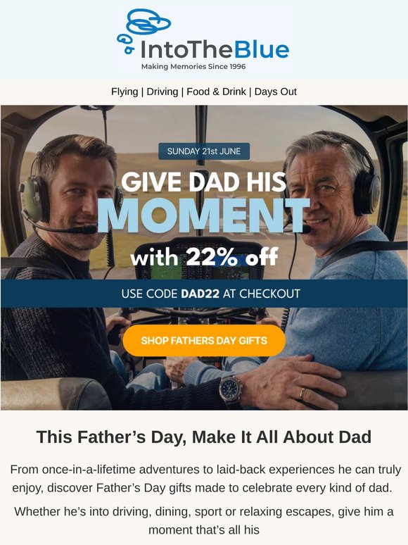 Celebrate Dad with 22% Off Experiences🎁💙