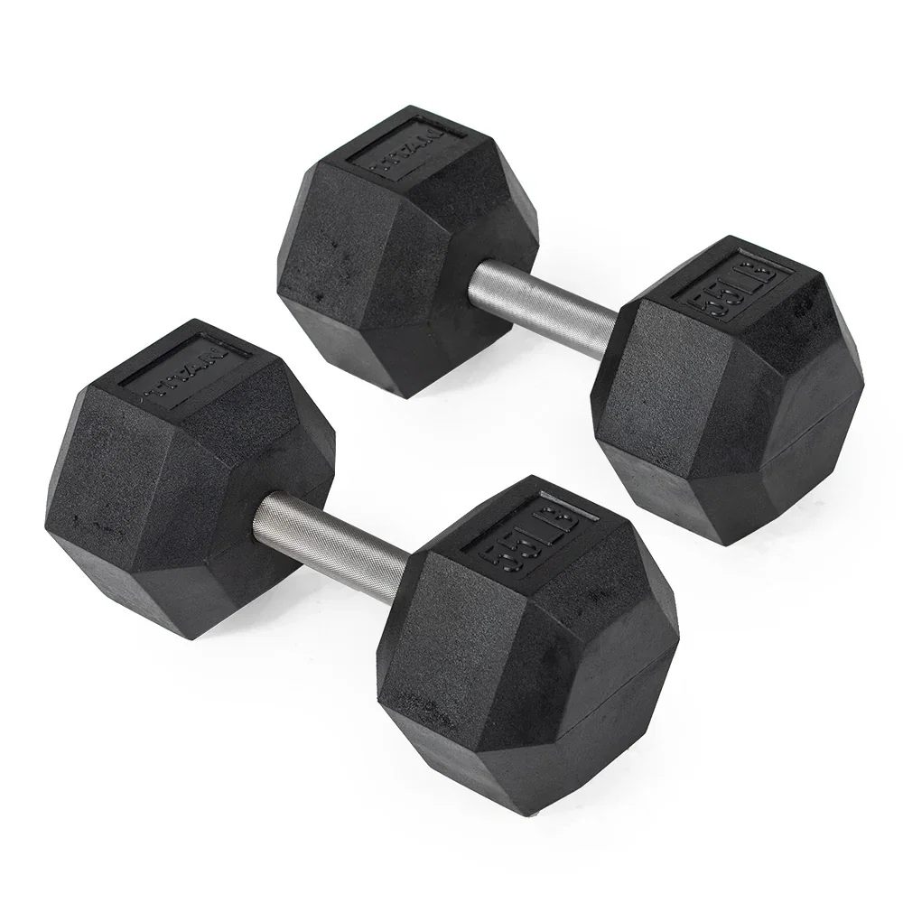 Image of 55 LB Straight Stainless Steel Hex Dumbbells