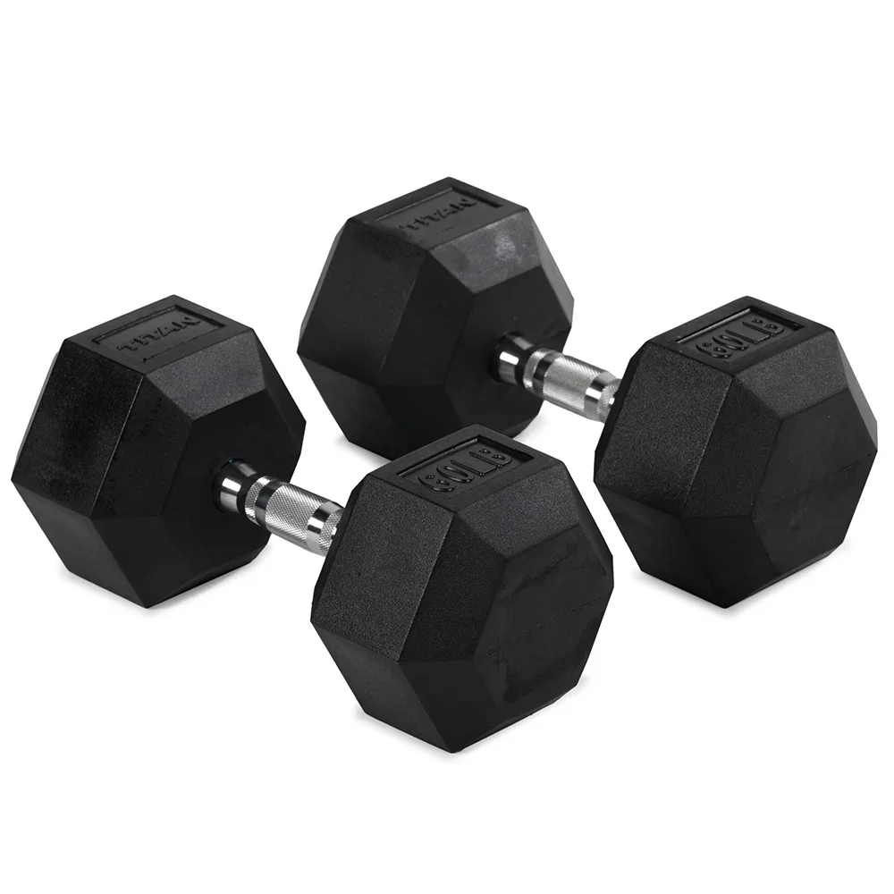 Image of 60 LB Rubber Hex Dumbbells