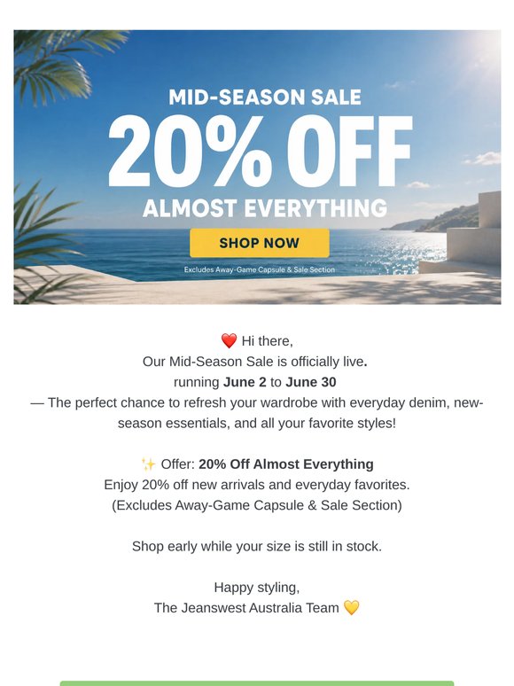 ☀️ Mid-Summer Sale: 20% Off Almost Everything