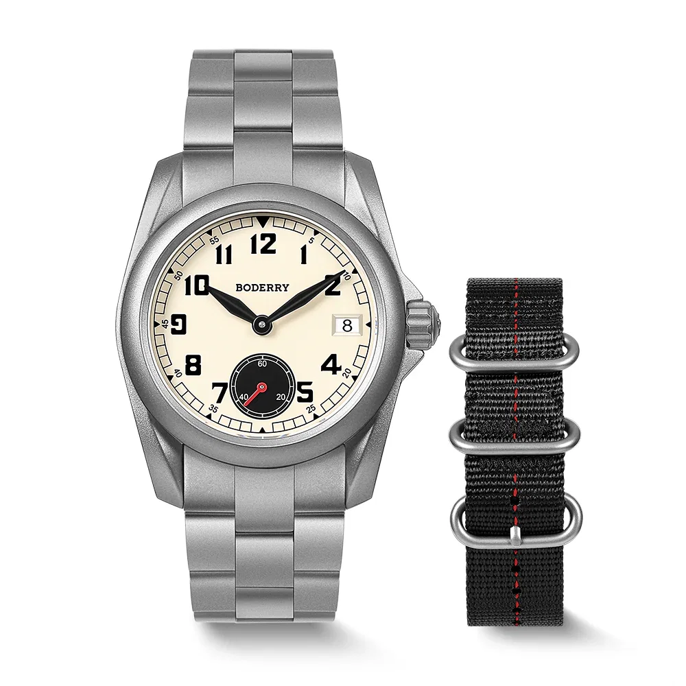 VOYAGER S72 – 72-Hour Power Reserve Titanium Automatic Field Watch, 100M Water Resistant | Cream/Bracelet - With Date