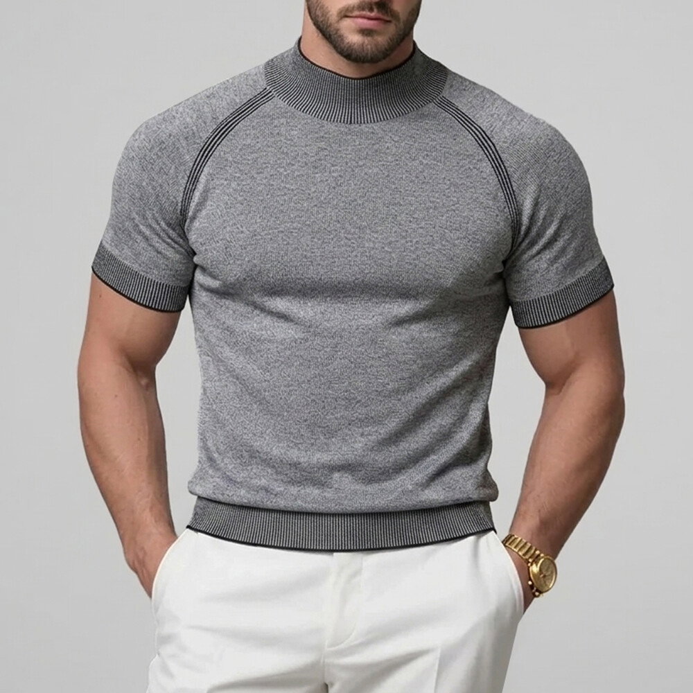 Okaywear Mock Neck Raglan Sleeve Tight Fit Gray T-Shirt