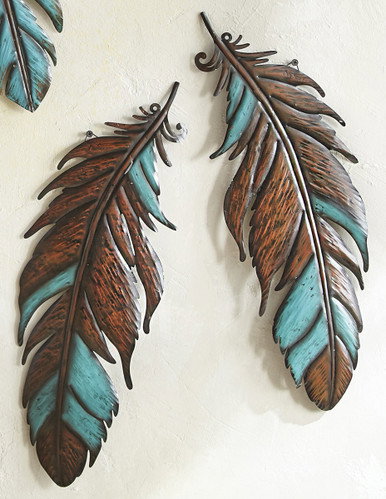 Image of Prairie Skies Turquoise Feathers Wall Art (2pcs)