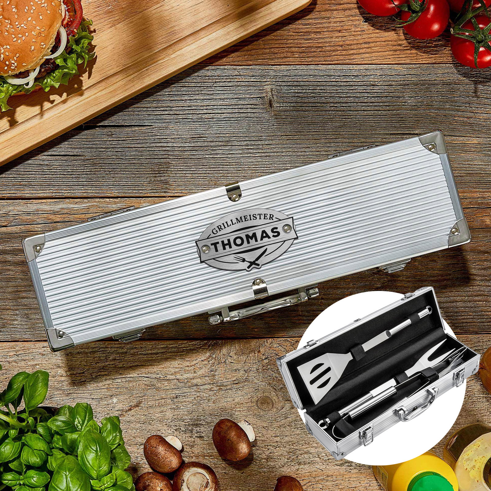 Image of Grillbesteck im Koffer - Grillmeister Gravur
