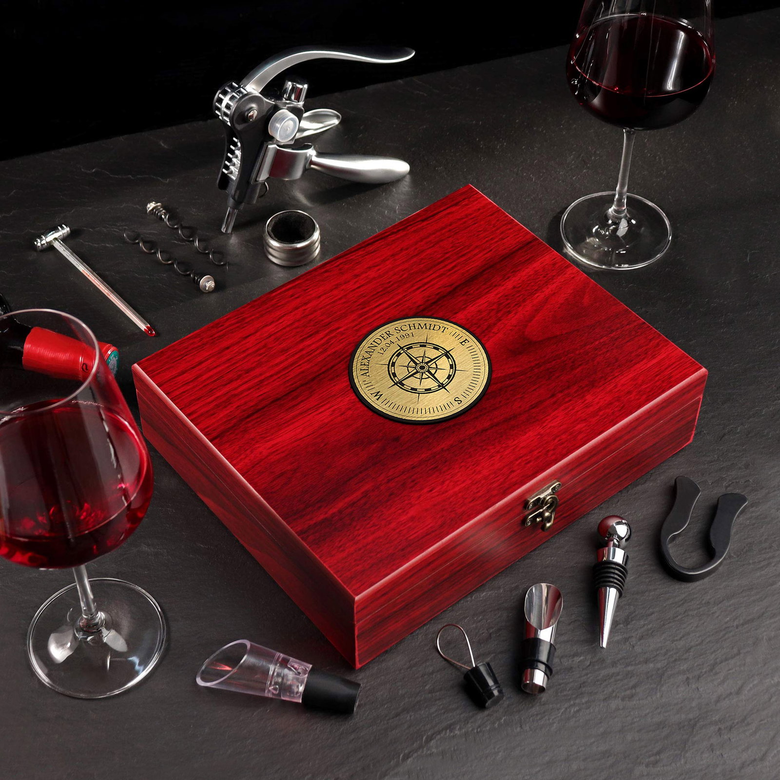 Image of Wein Sommelier Set mit Kompass Gravur