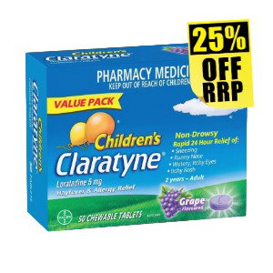 Claratyne Children’s Hayfever & Allergy Relief Grape 50 Chewable Tablets