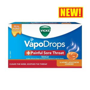 Vicks VapoDrops + Painful Sore Throat Honey 16 Lozenges