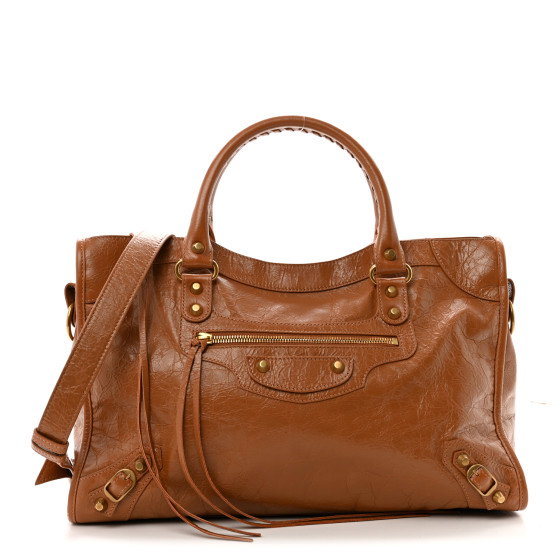 BALENCIAGA Agneau Arena Gold Hardware Medium Le City Camel