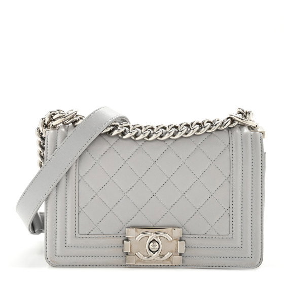CHANEL Lambskin Quilted Small Boy Flap Grey