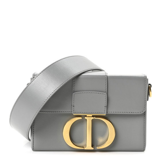 CHRISTIAN DIOR Box Calfskin 30 Montaigne Box Bag Gray