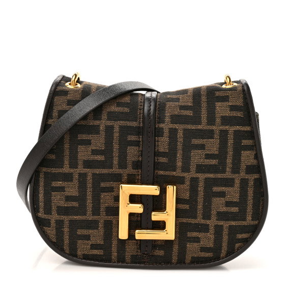 FENDI Fabric Jacquard Vitello Cher Cuoio FF 1974 Small Fendi C'mon Tobacco Moro Ebano