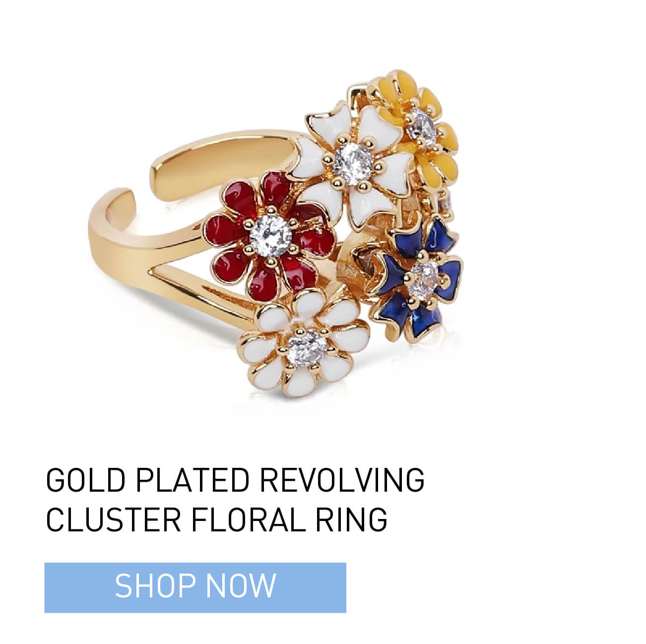 Gold Plated Revolving Cluster Floral Ring